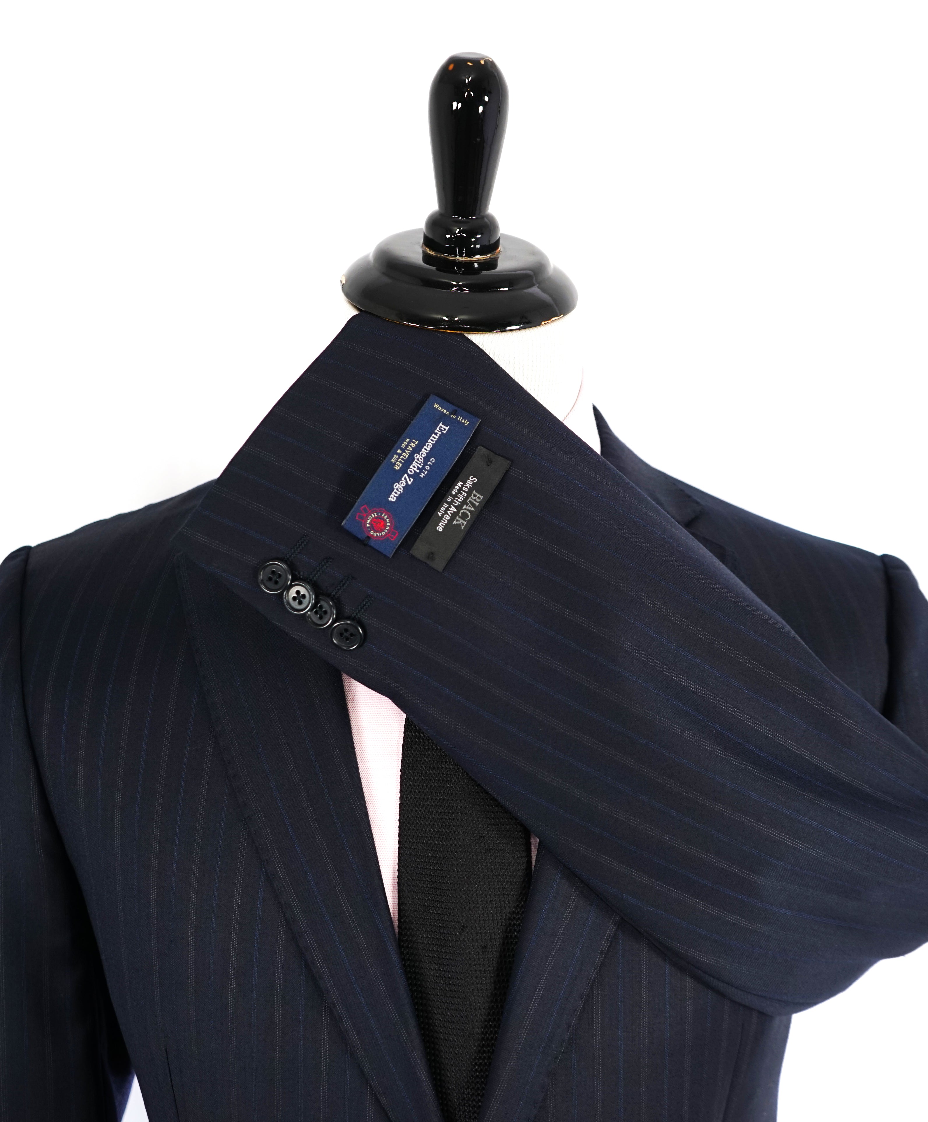 ERMENEGILDO ZEGNA - By SAKS FIFTH AVENUE "Classic" SILK Blue Stripe Suit - 42R