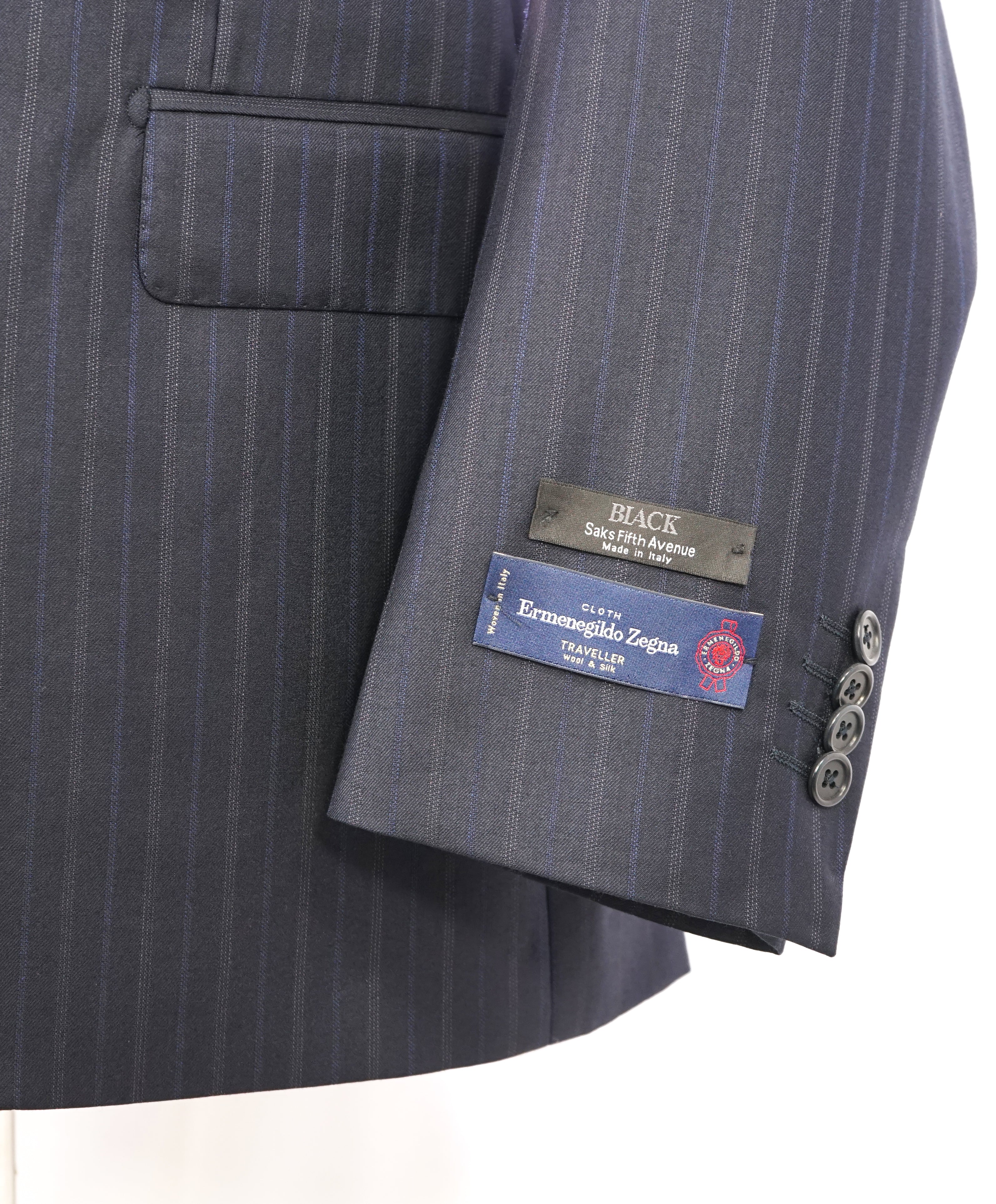 ERMENEGILDO ZEGNA - By SAKS FIFTH AVENUE "Classic" SILK Blue Stripe Suit - 42R