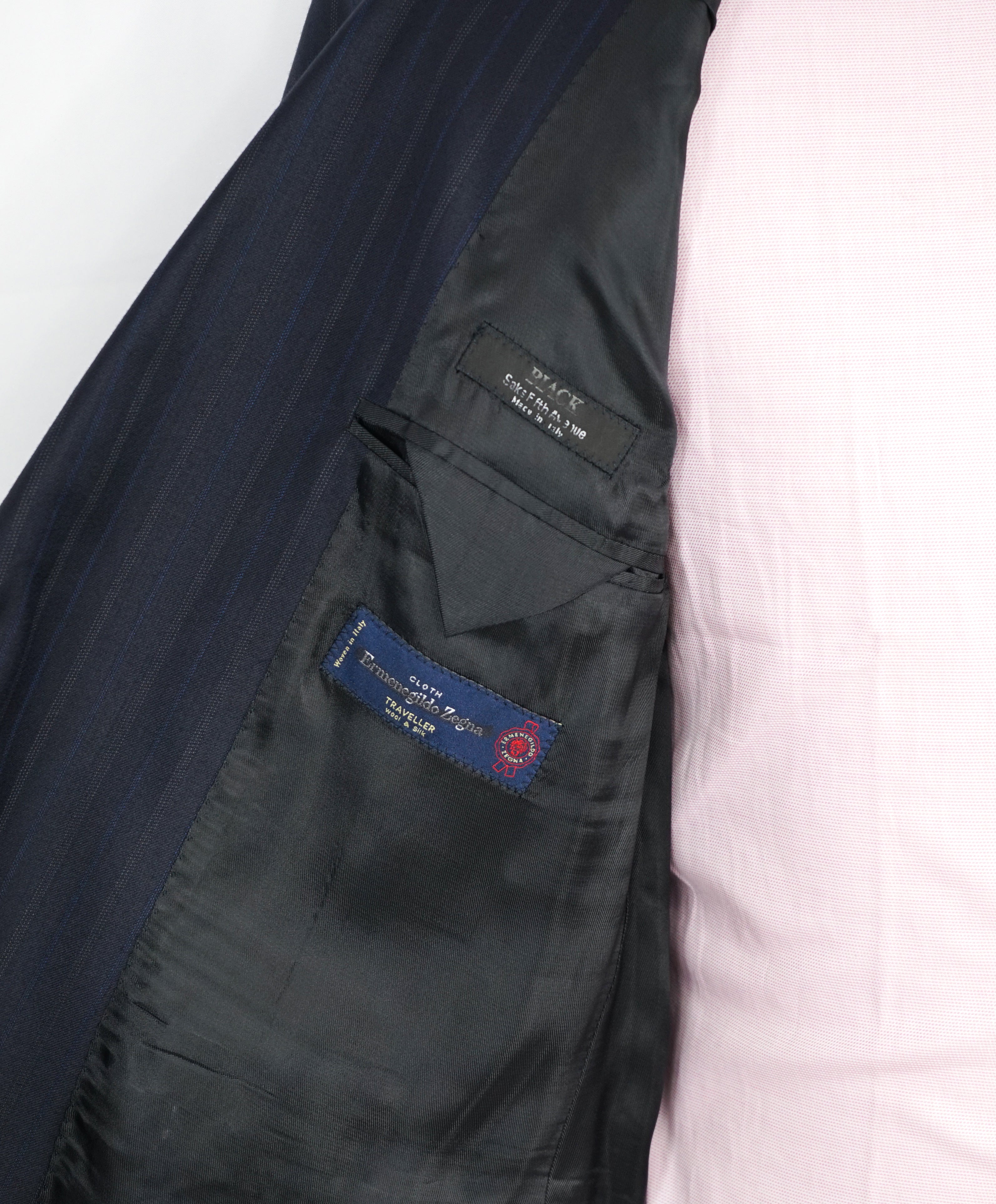 ERMENEGILDO ZEGNA - By SAKS FIFTH AVENUE "Classic" SILK Blue Stripe Suit - 42R