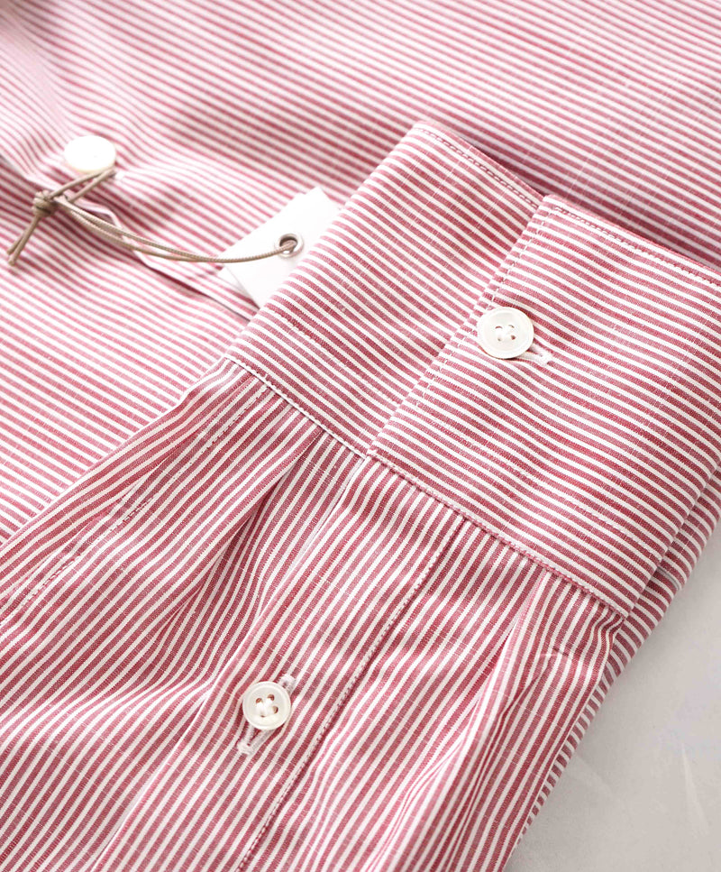 $395 ELEVENTY - Red/White *Wide Spread Collar* Narrow Stripe Dress Shirt - M