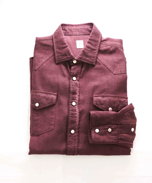 $395 ELEVENTY - Burgundy *Wide Spread Collar* Snap Texas Style Western Shirt - M