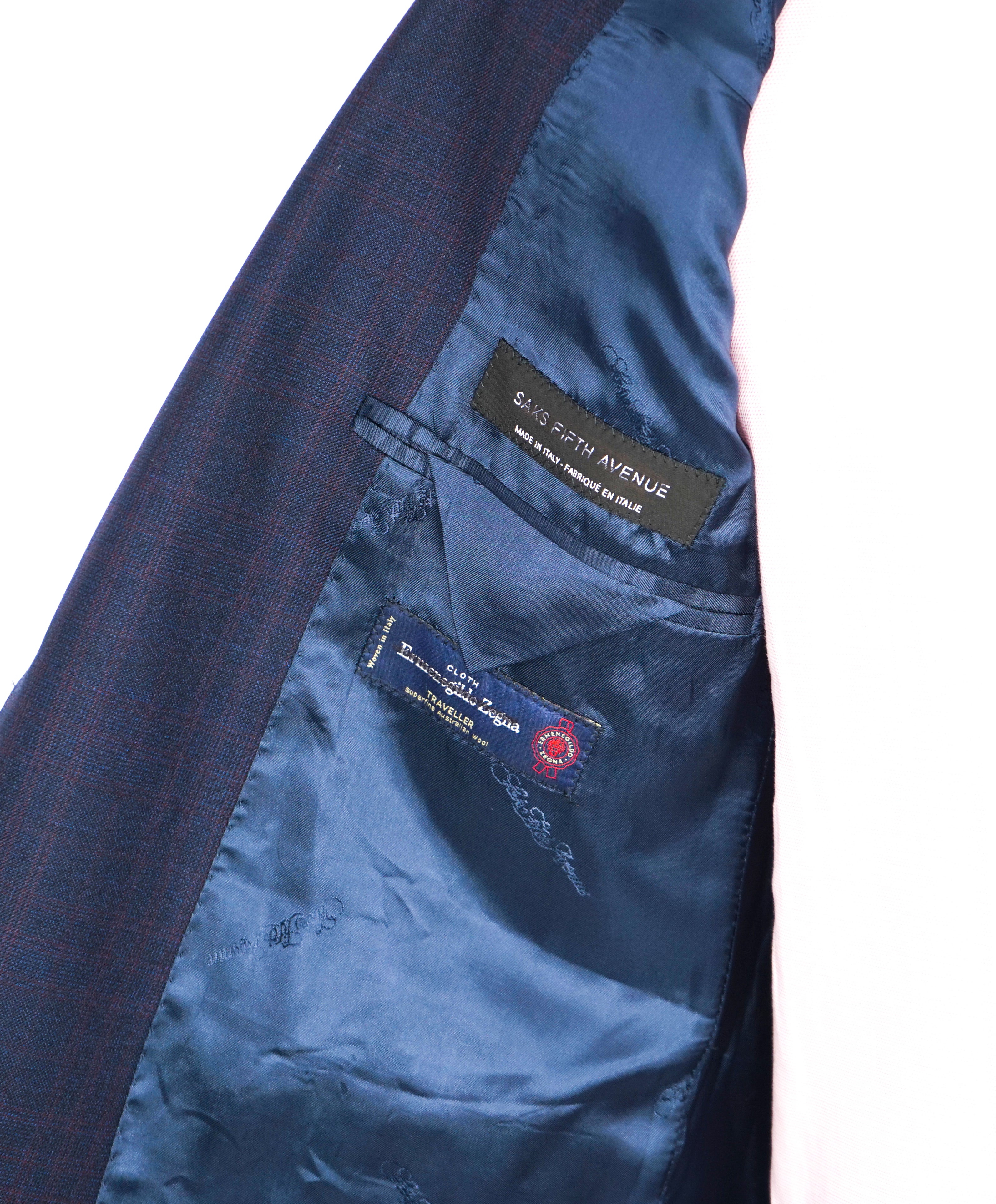 ERMENEGILDO ZEGNA - By SAKS FIFTH AVENUE "SLIM" Blue Burgundy Check Suit - 42R
