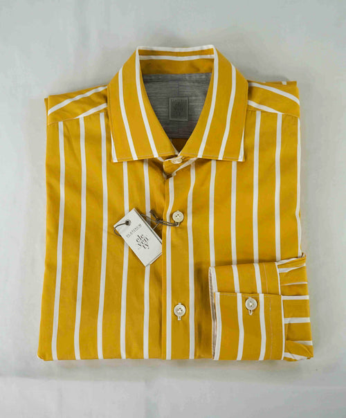 $395 ELEVENTY - Yellow/White *Wide Spread Collar* Button Down Dress Shirt - M