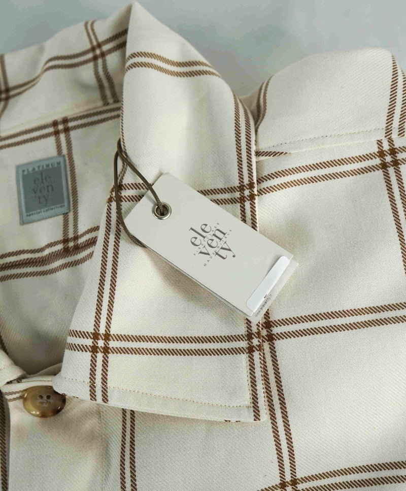 $595 ELEVENTY PLATINUM - Cotton Ivory / Camel Shirt Jacket Coat - M