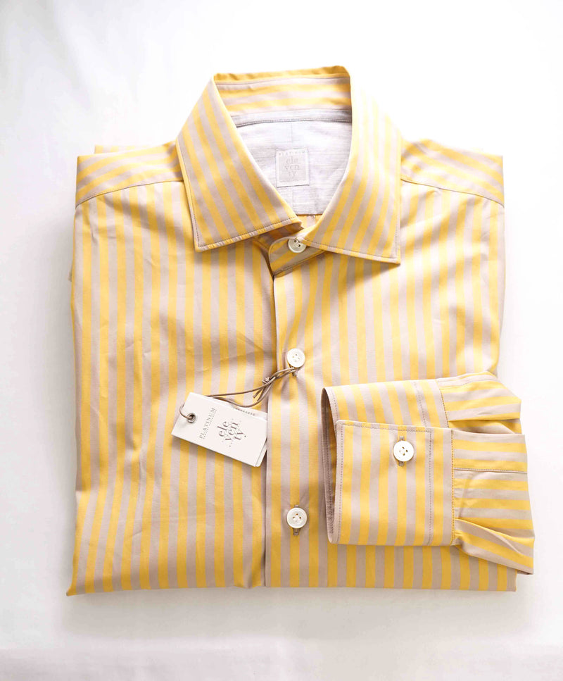 $395 ELEVENTY - Yellow/Taupe *Wide Spread Collar* Button Down Dress Shirt - M