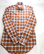 $395 ELEVENTY - Brown Check Plaid *Wide Spread Collar* Snap Shirt - M