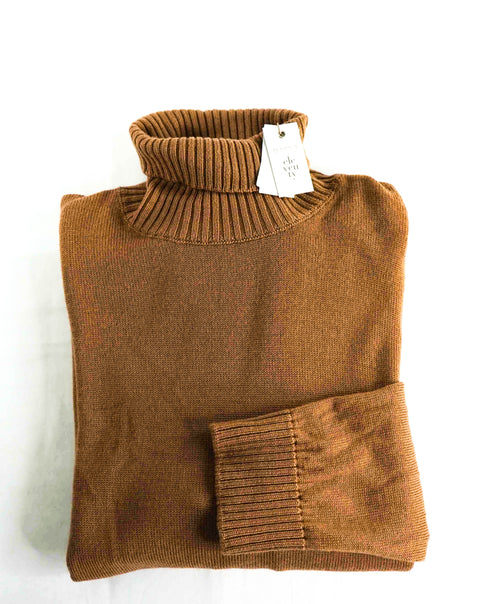 $595 ELEVENTY - Tobacco Brown *PLATINUM* Wool Turtleneck Sweater - M