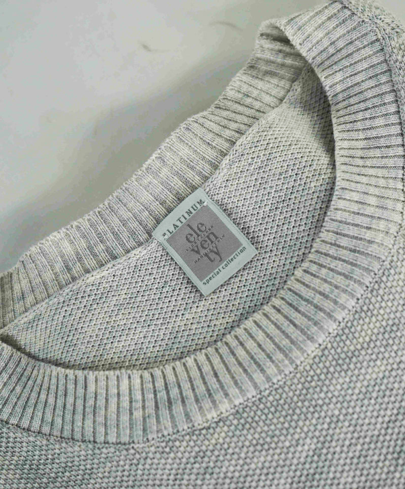 $395 ELEVENTY - *COTTON* Gray Pique Crewneck Sweater - S