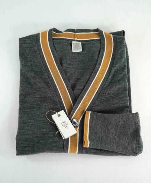 $895 ELEVENTY - *PLATINUM* Gray Camel MOP Button Cardigan Sweater - M
