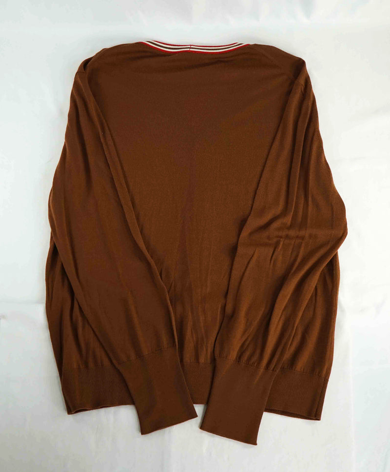 $795 ELEVENTY - *PLATINUM* Brown Tipped MOP Button Cardigan Sweater - M