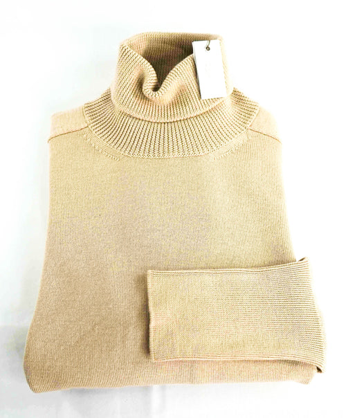 $595 ELEVENTY - Camel Wide Ribbed *PLATINUM* Wool Turtleneck Sweater - L