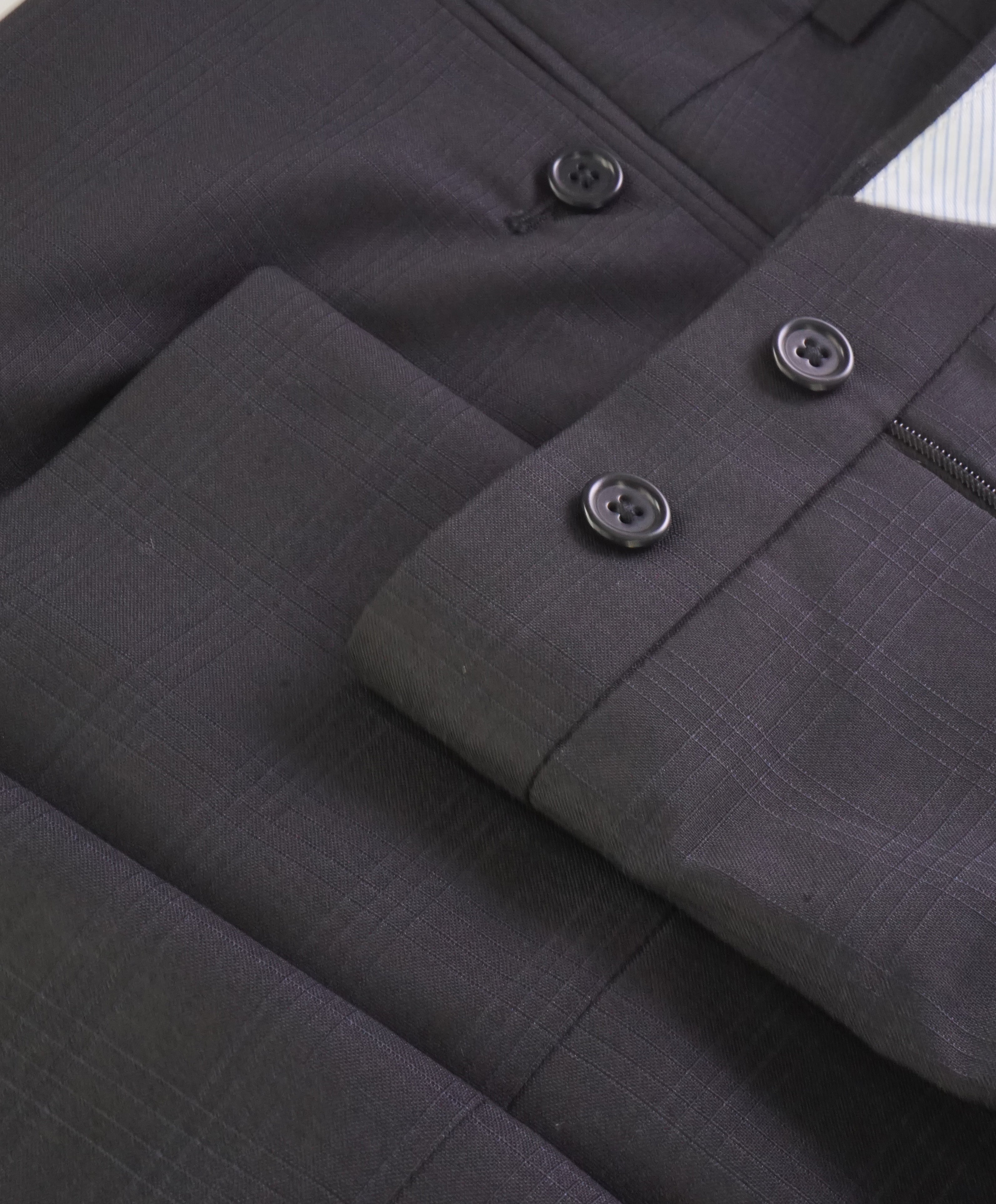 SAKS FIFTH AVE - Black Tonal Plaid Check MADE IN ITALY Flat Front Dress Pants - 38W