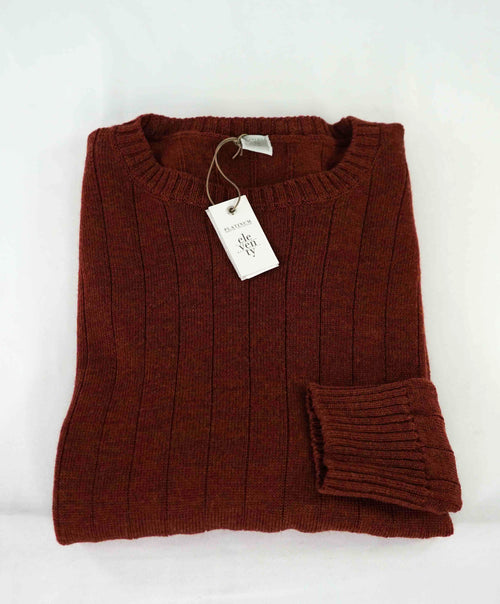 $495 ELEVENTY - *PLATINUM* Rust RIBBED Wool Crewneck Sweater - M