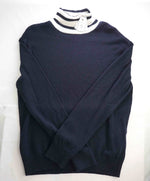 $495 ELEVENTY - Navy / White *PLATINUM* Wool Tipped Turtleneck Sweater - M