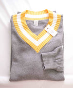 $495 ELEVENTY - Gray / Yellow Cricket Sweater Tipped V-Neck - M