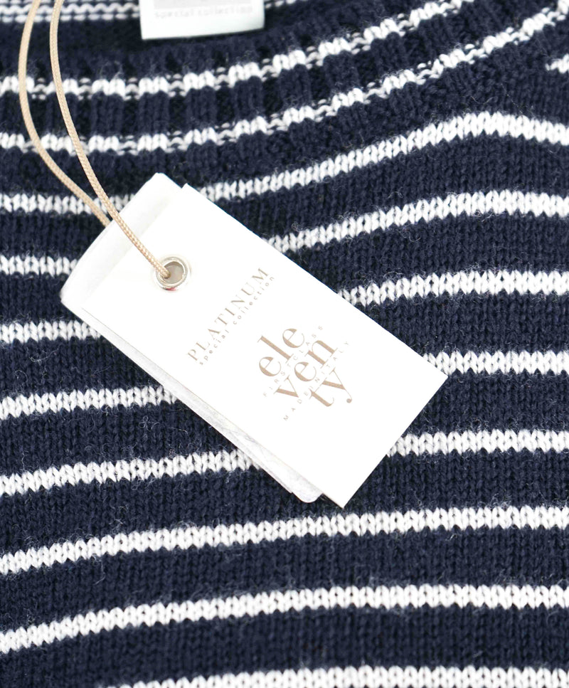 $495 ELEVENTY - Navy / Ivory Stripe Crewneck Wool Sweater - M