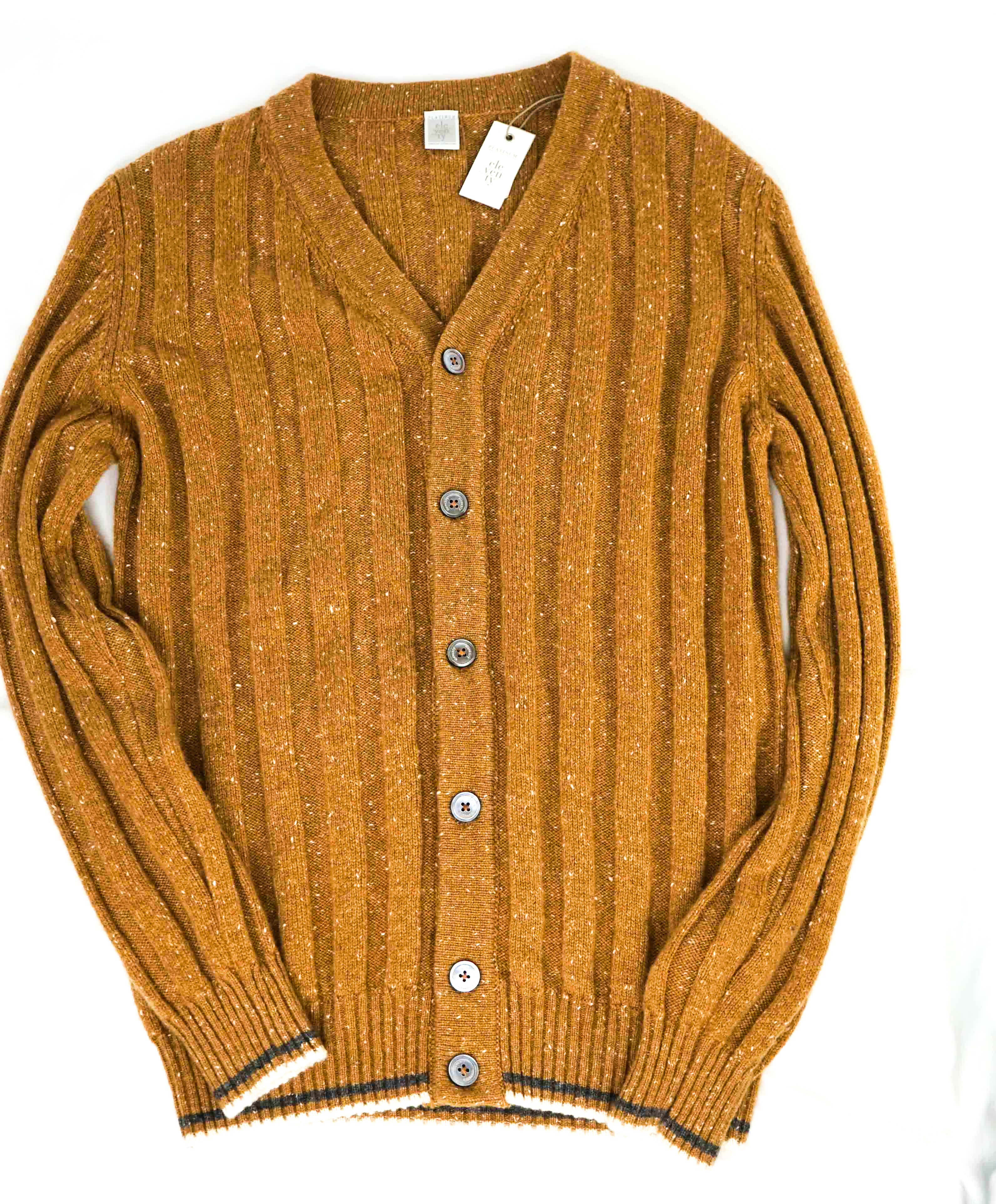 $845 ELEVENTY - *PURE CASHMERE* Brown Fleck MOP Cardigan Sweater - M