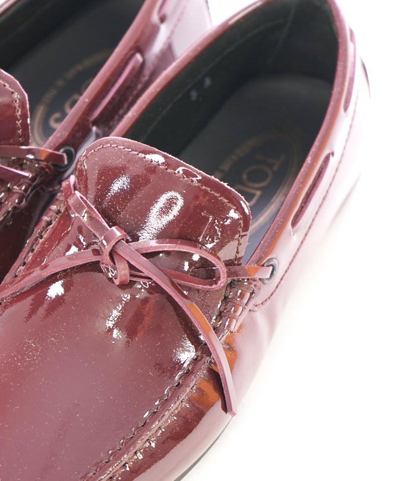 TOD’S - Burgundy Patent Leather Embossed Logo Driving Loafers- 6A US