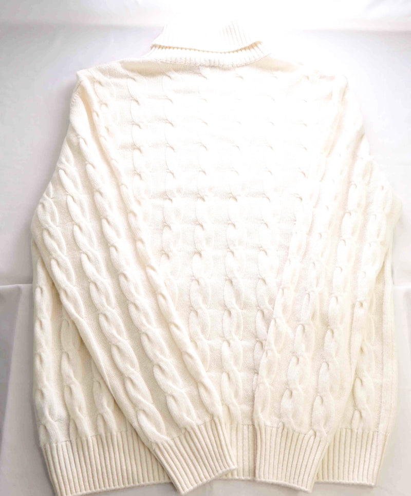 $1,095 ELEVENTY - *PURE CASHMERE* White Cable Knit Turtleneck Sweater - XXL