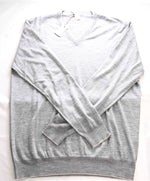 $395 ELEVENTY - *SILK / WOOL* Light Gray V-Neck Knit Sweater - XXL
