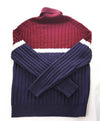 $495 ELEVENTY - *Pure Wool* Burgundy/Navy/White Turtleneck Ribbed Sweater - XL