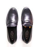 TOD’S - “Boston” Black Logo Embossed Vamp Penny Loafers  - 12 US