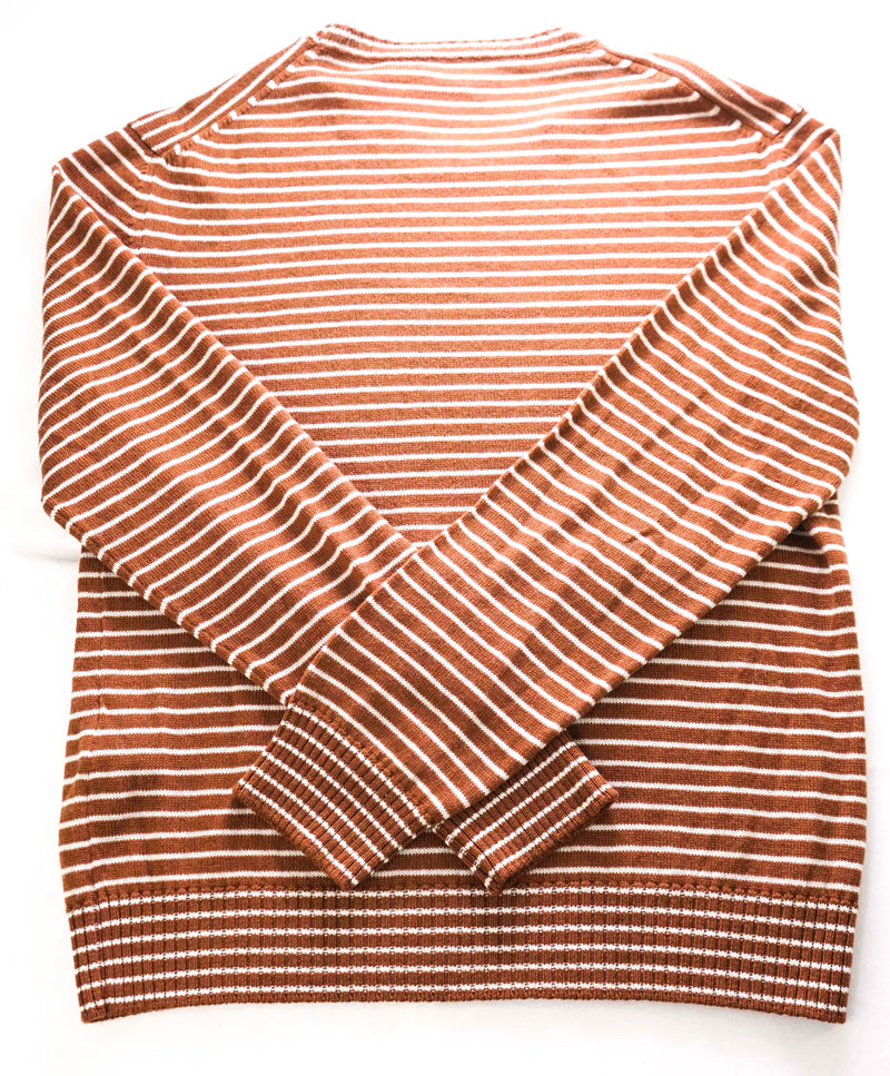 $495 ELEVENTY - Ivory / Camel Stripe Crewneck Wool Sweater - XL