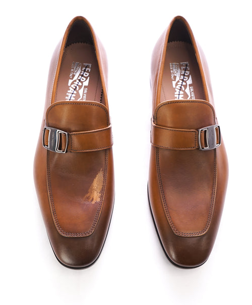 SALVATORE FERRAGAMO - "Benson" Burnished Leather Loafers Engraved - 7.5 E