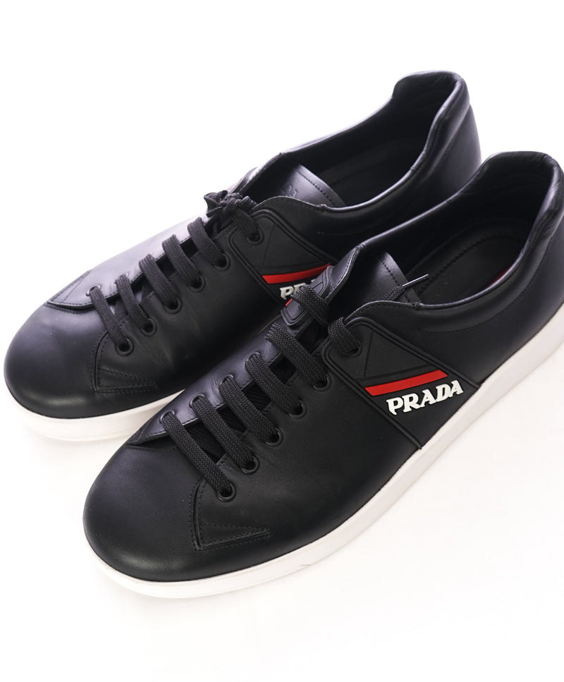 PRADA - Black Leather Sneakers With Logo Detail - 12 US