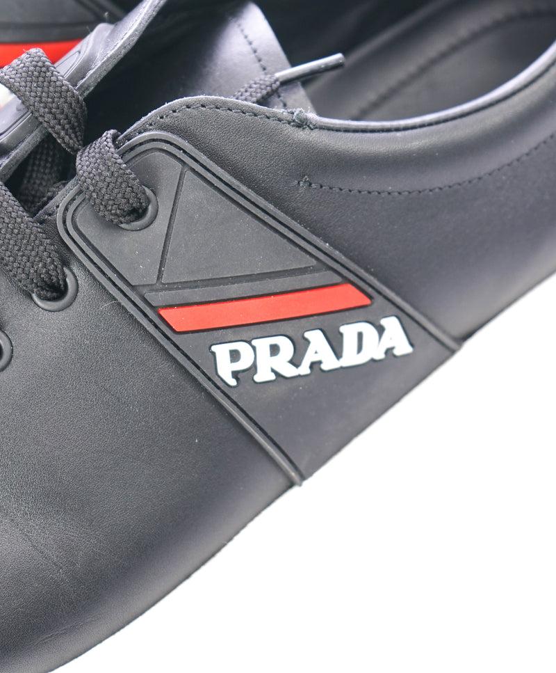 PRADA - Black Leather Sneakers With Logo Detail - 12 US