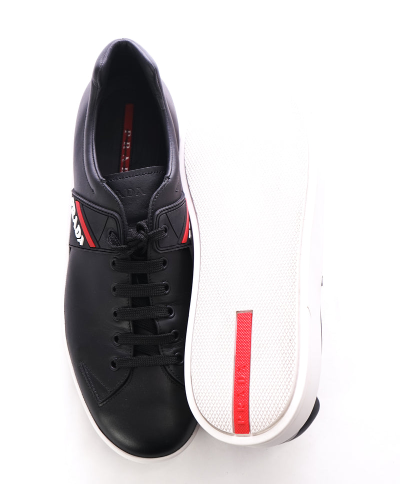 PRADA - Black Leather Sneakers With Logo Detail - 12 US