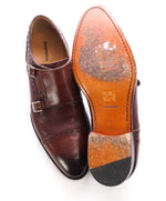 MAGNANNI - Textured Cap-Toe Brogue Brown Double Monk Strap Loafers -  10.5