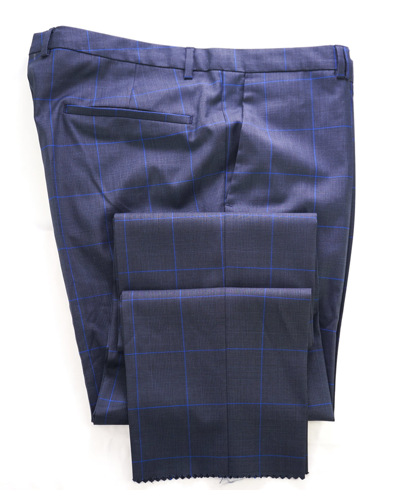 HUGO BOSS - Prince Of Wales Check Blue/Gray Flat Front Dress Pants - 37W