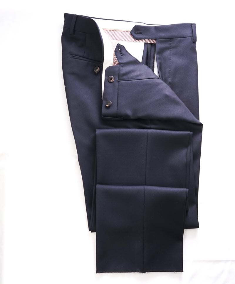 LUCIANO BARBERA - ITALY Navy Blue W/ Brown Buttons Wool Dress Pants - 32W