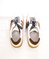 $395 ELEVENTY - Pebbled Leather Brown Suede Stripe Sneaker - 12 US (45EU)