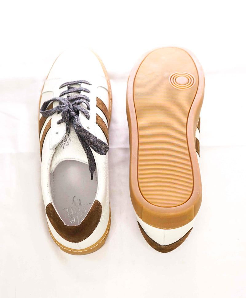 $395 ELEVENTY - Pebbled Leather Brown Suede Stripe Sneaker - 12 US (45EU)