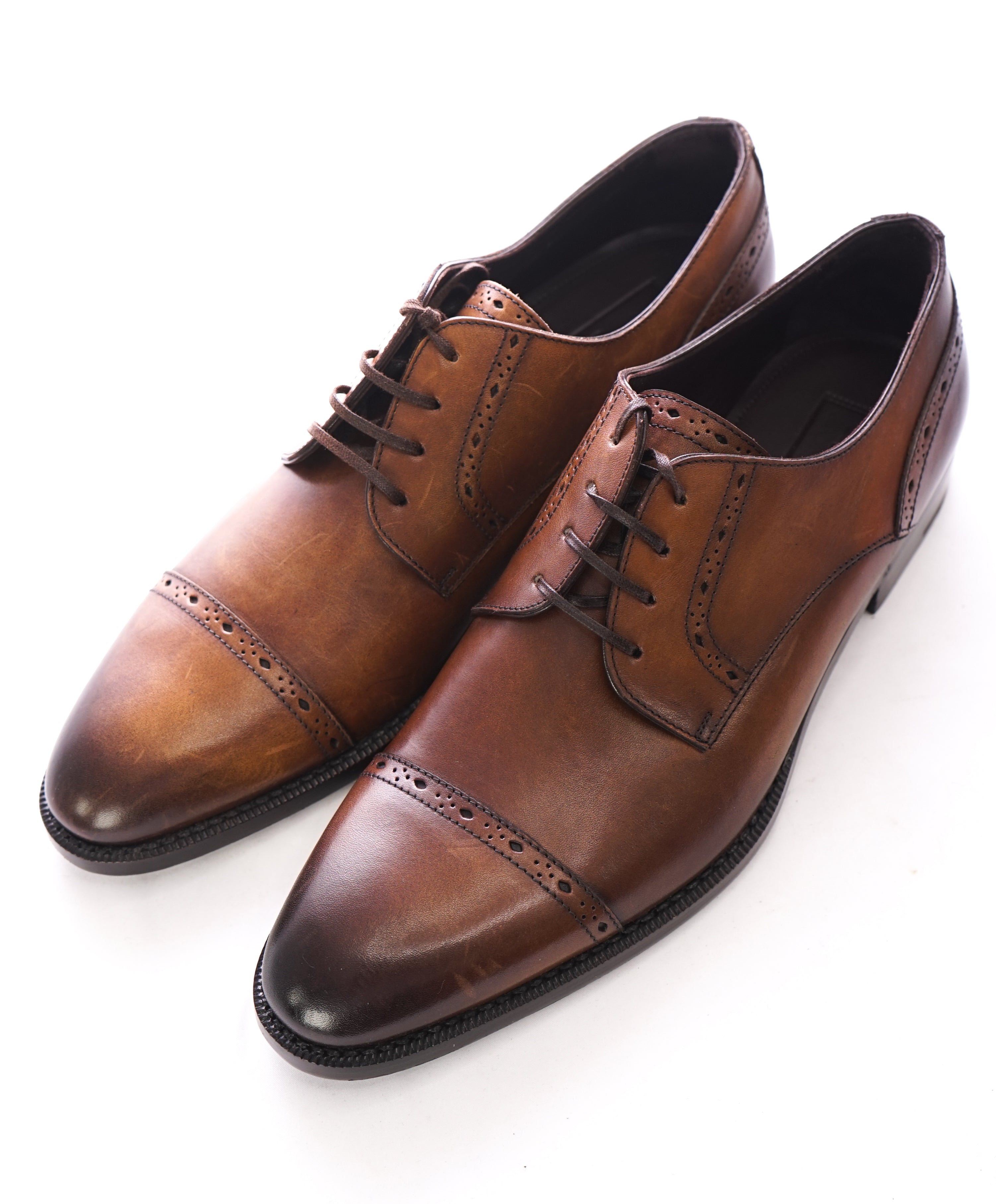 ERMENEGILDO ZEGNA - Brown Diamond Brogue Cap Toe Oxfords - 8.5