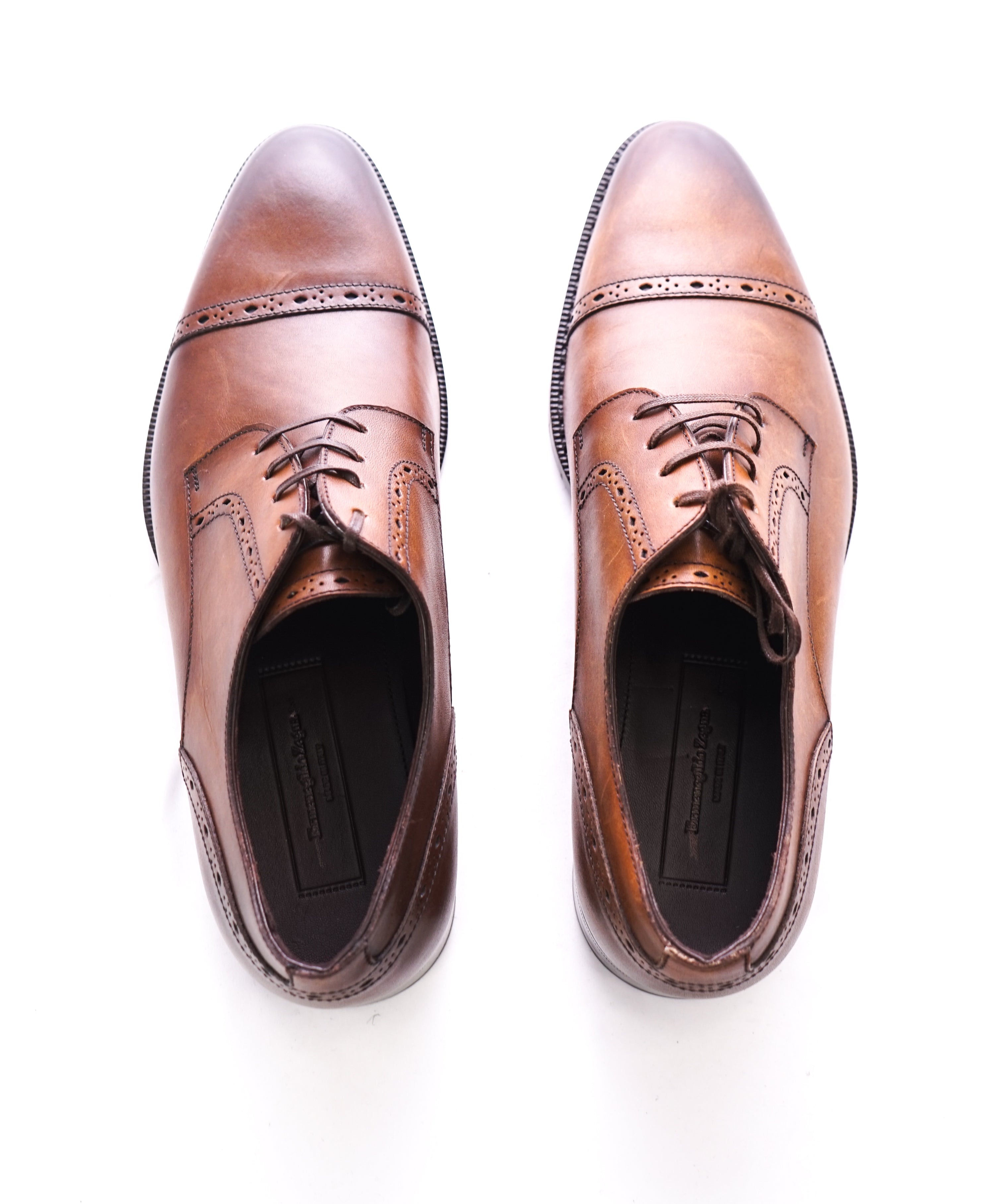 ERMENEGILDO ZEGNA - Brown Diamond Brogue Cap Toe Oxfords - 8.5
