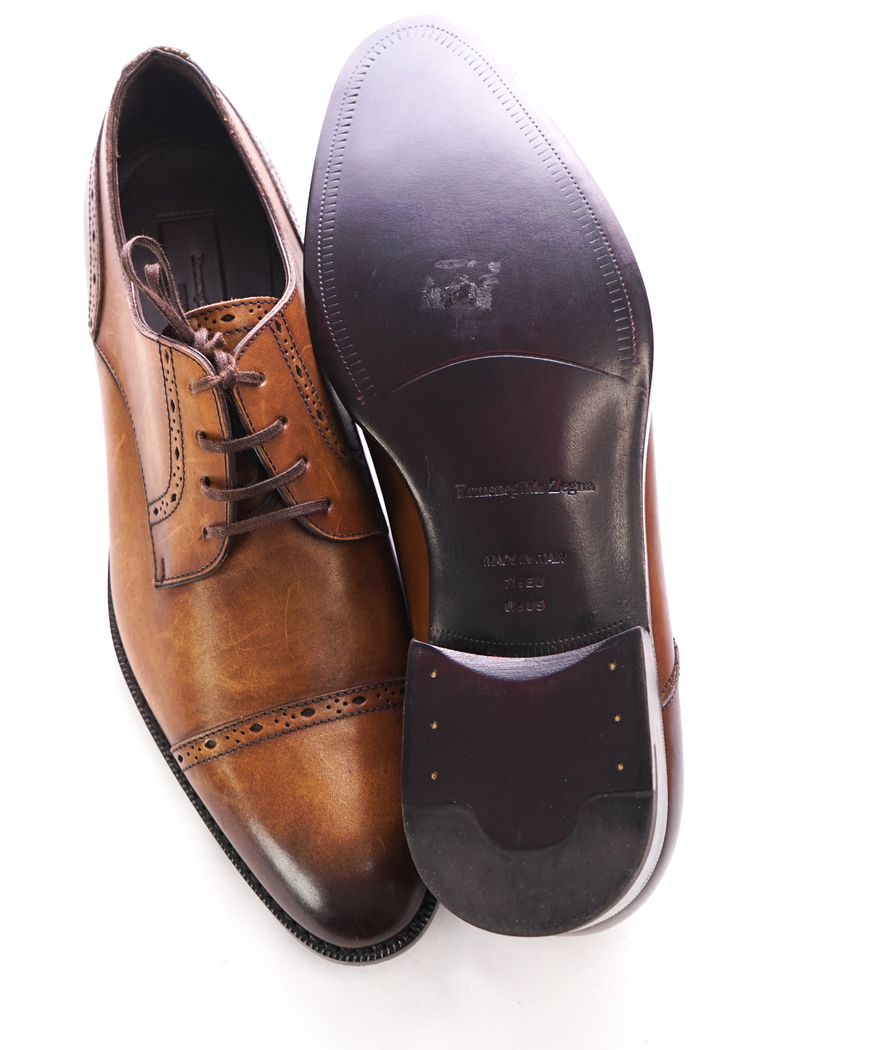 ERMENEGILDO ZEGNA - Brown Diamond Brogue Cap Toe Oxfords - 8.5