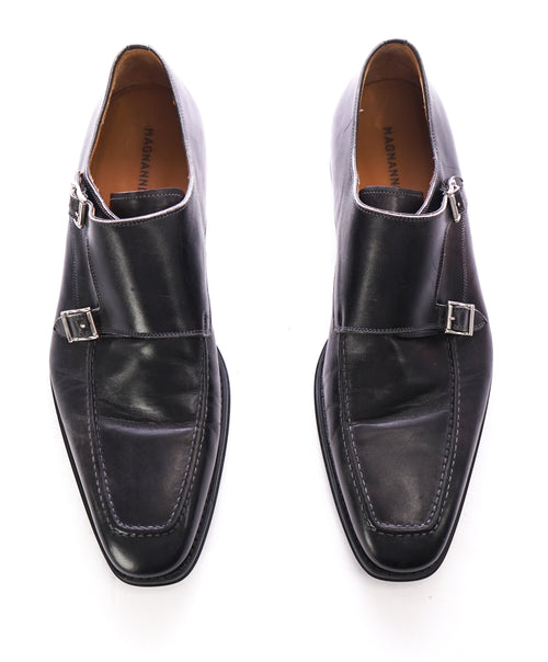 MAGNANNI - Double Monk Strap Loafers Black Durable Rubber Sole - 11