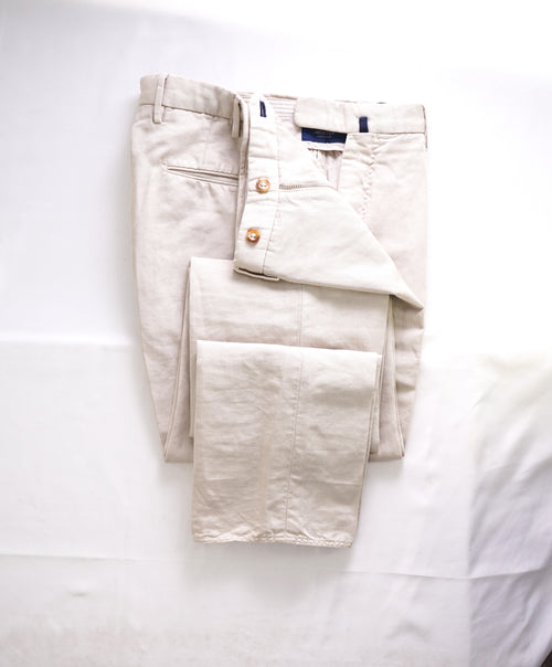 INCOTEX - LINEN/COTTON Blend Flat Front Ivory Cream Chino Pants  -  31W