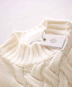 $695 ELEVENTY - Cable Knit Mock Neck Ivory Pure Wool Sweater - M