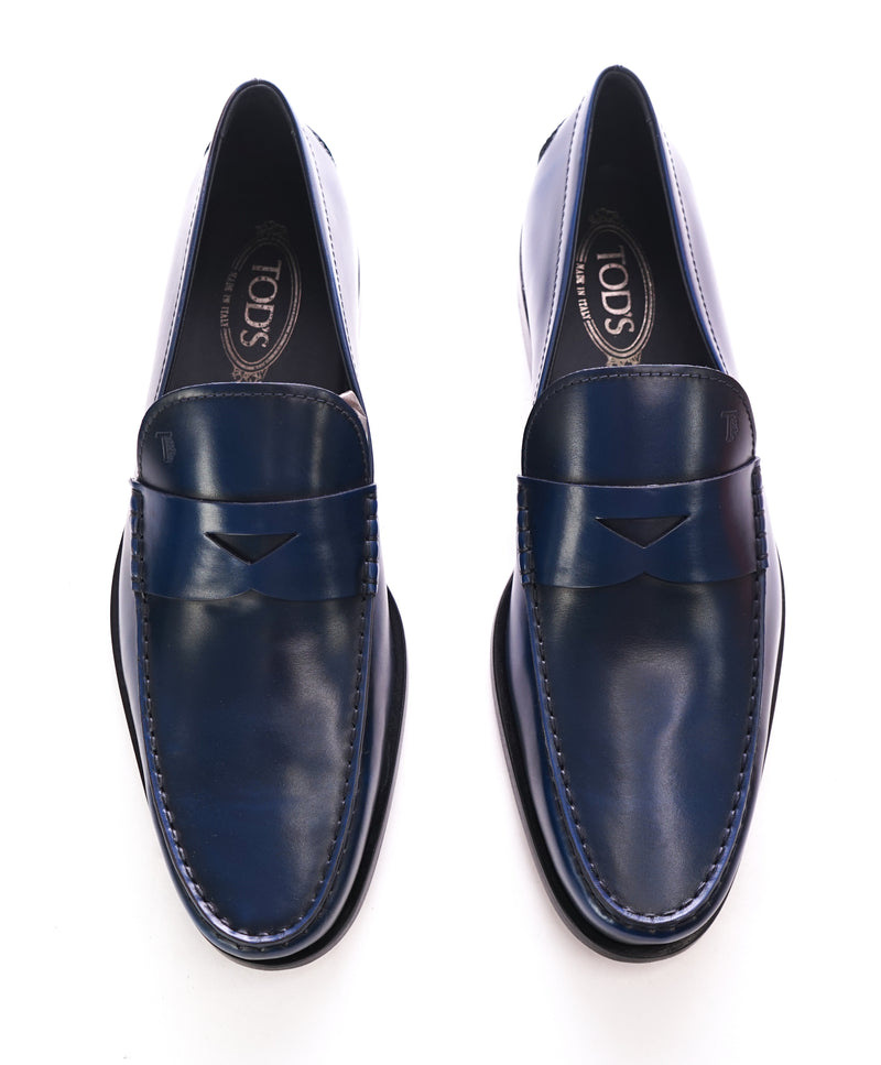 TOD’S - Blue Leather Penny Loafers “Boston Devon” Leather Sole - 10.5US