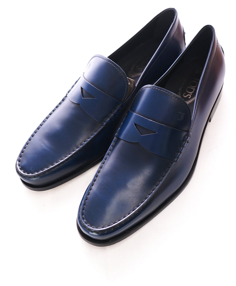 TOD’S - Blue Leather Penny Loafers “Boston Devon” Leather Sole - 10.5US