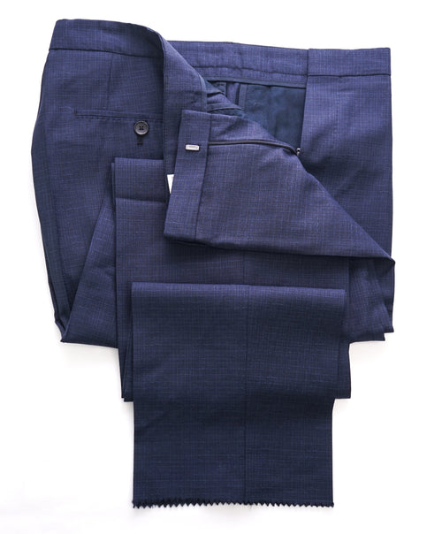 HUGO BOSS - Textured Blue Check “Novan3/Ben” Flat Front Dress Pants - 39W