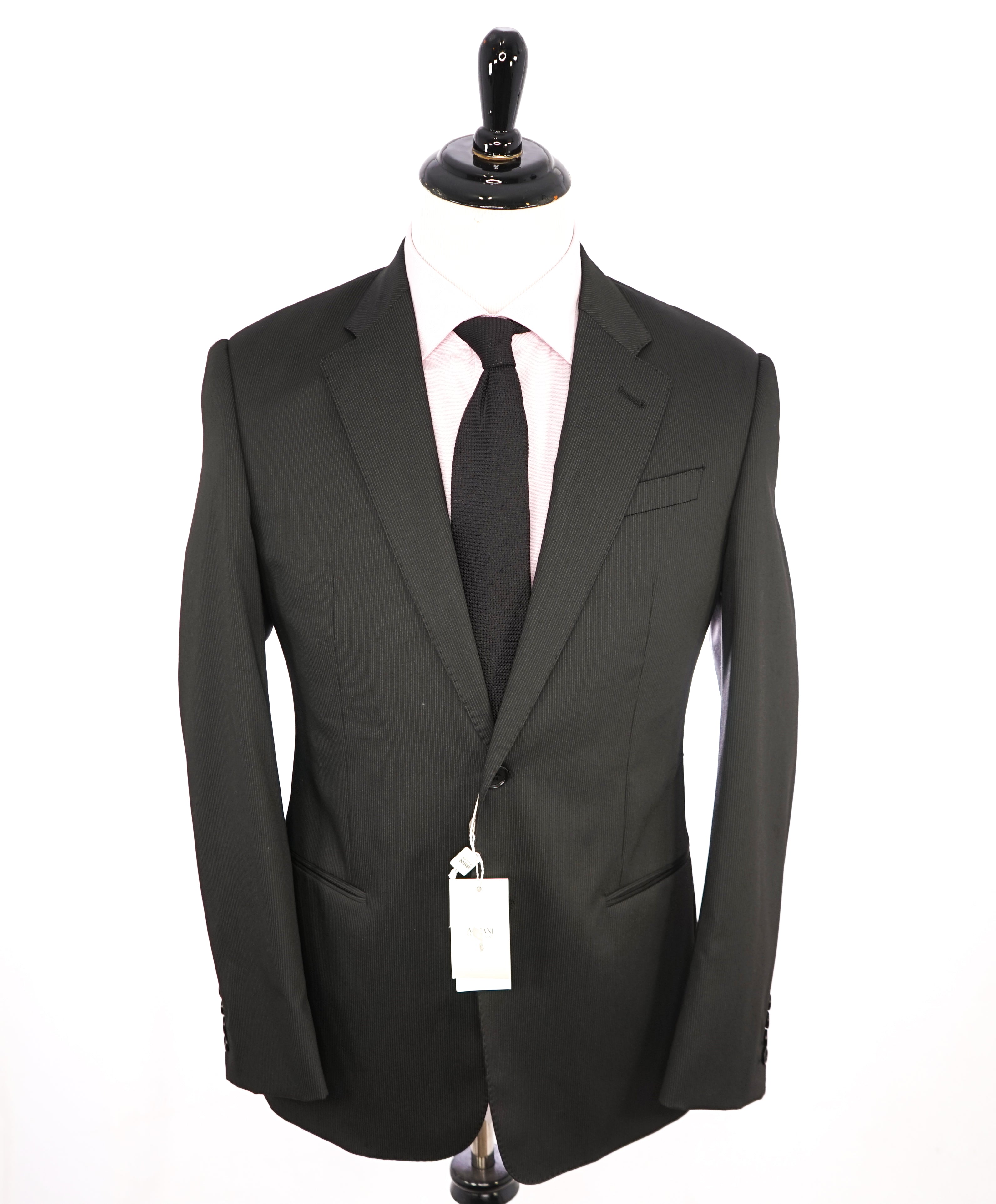 ARMANI COLLEZIONI - "Giorgio Line" Performance Blend Tonal Stripe Black Suit - 38R