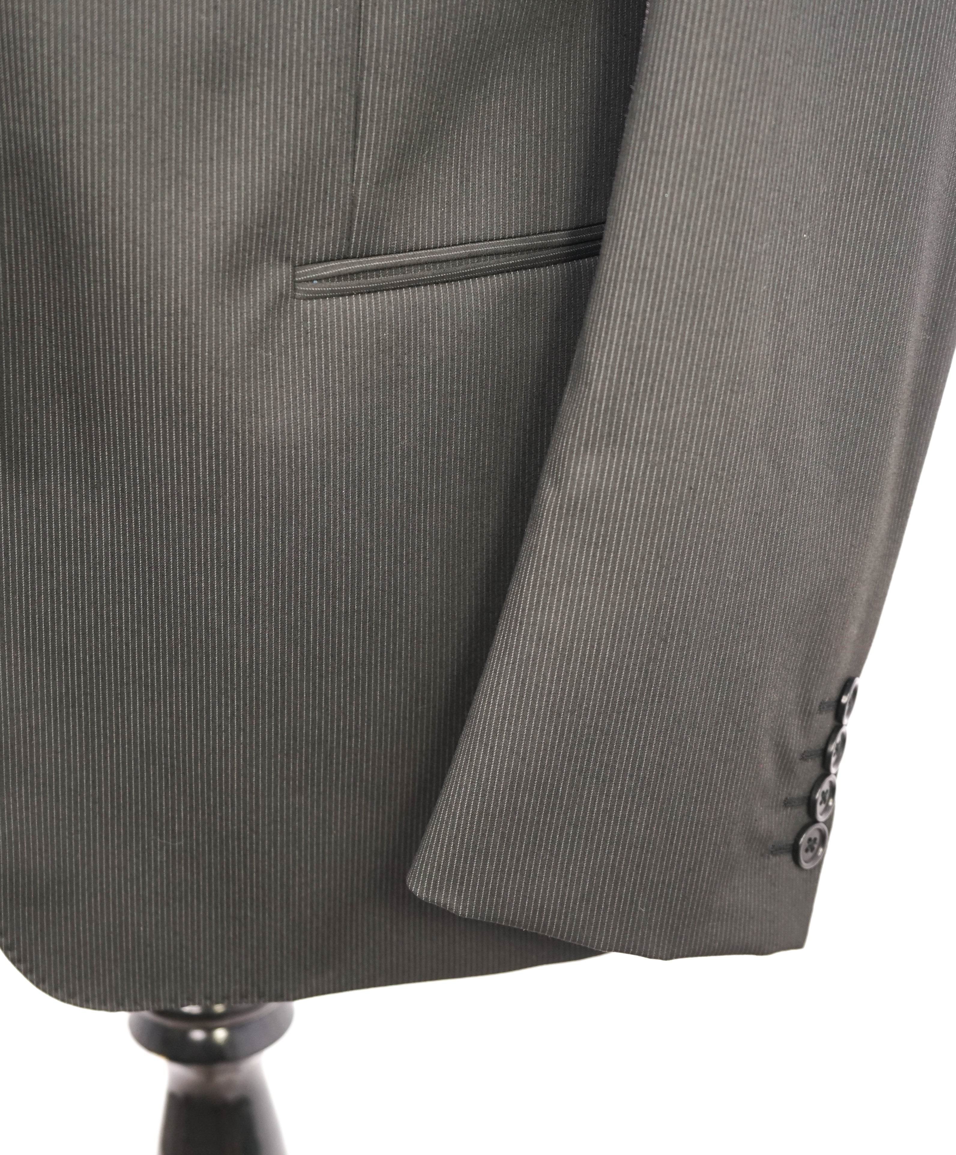 ARMANI COLLEZIONI - "Giorgio Line" Performance Blend Tonal Stripe Black Suit - 38R