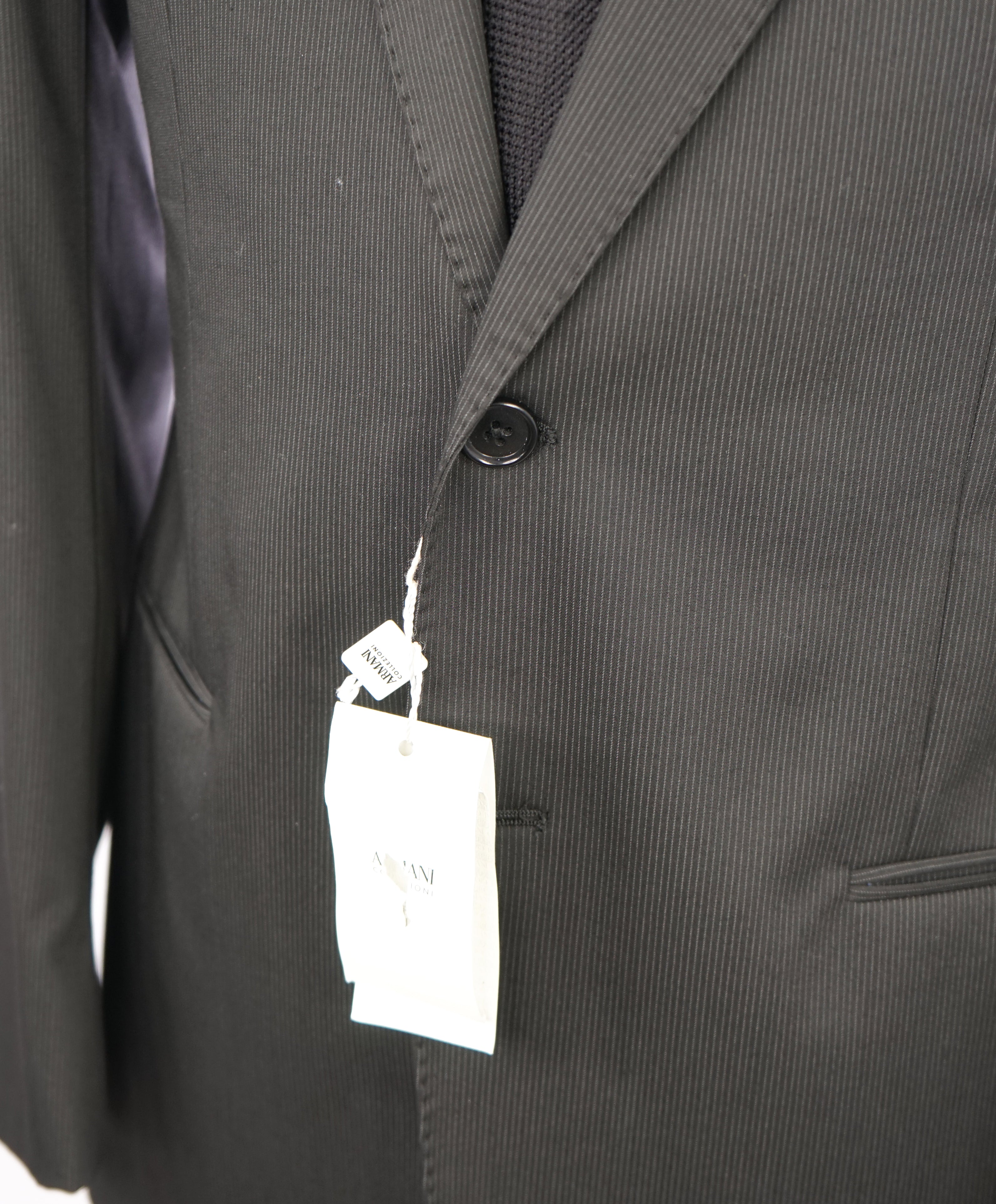 ARMANI COLLEZIONI - "Giorgio Line" Performance Blend Tonal Stripe Black Suit - 38R