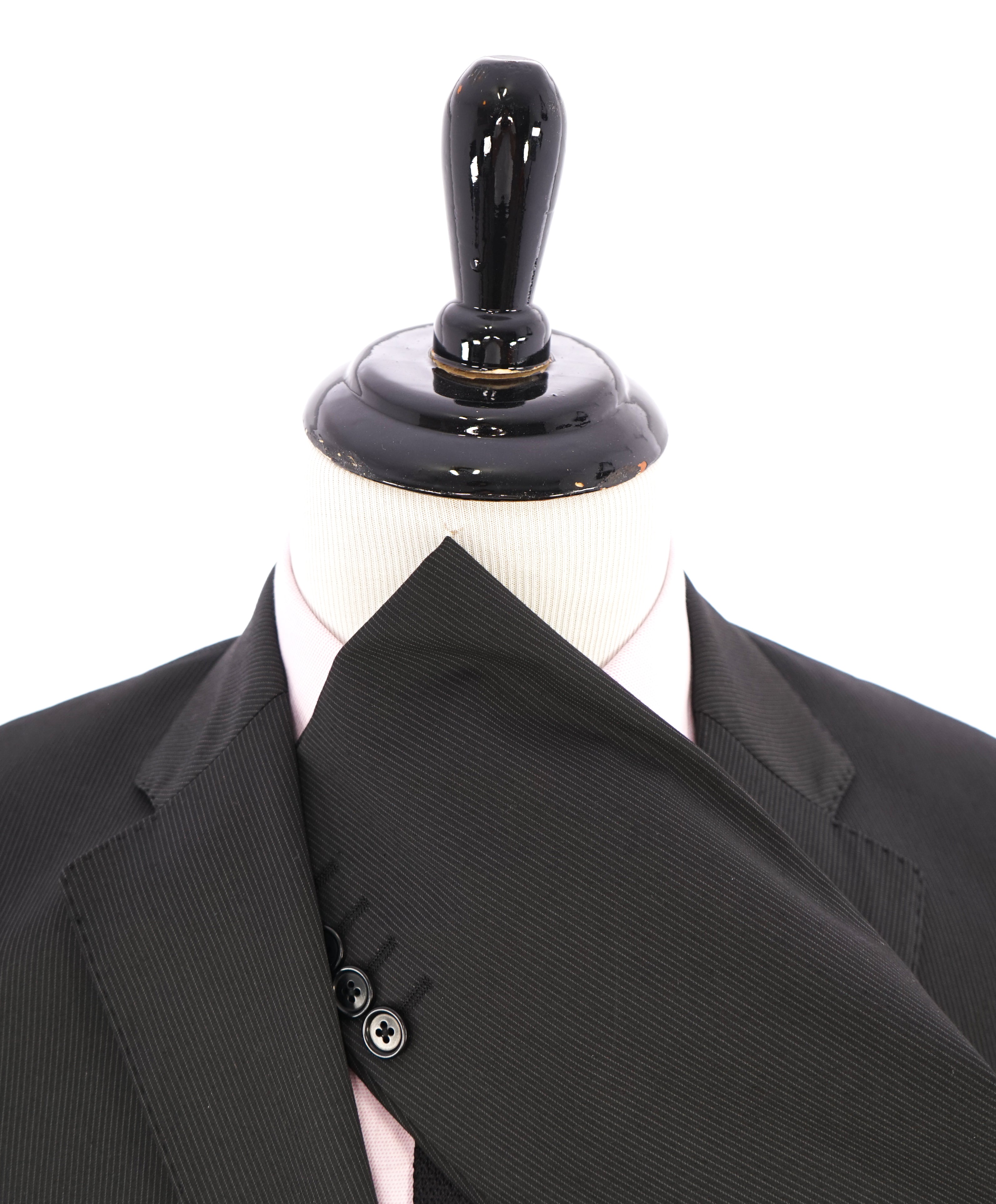 ARMANI COLLEZIONI - "Giorgio Line" Performance Blend Tonal Stripe Black Suit - 38R