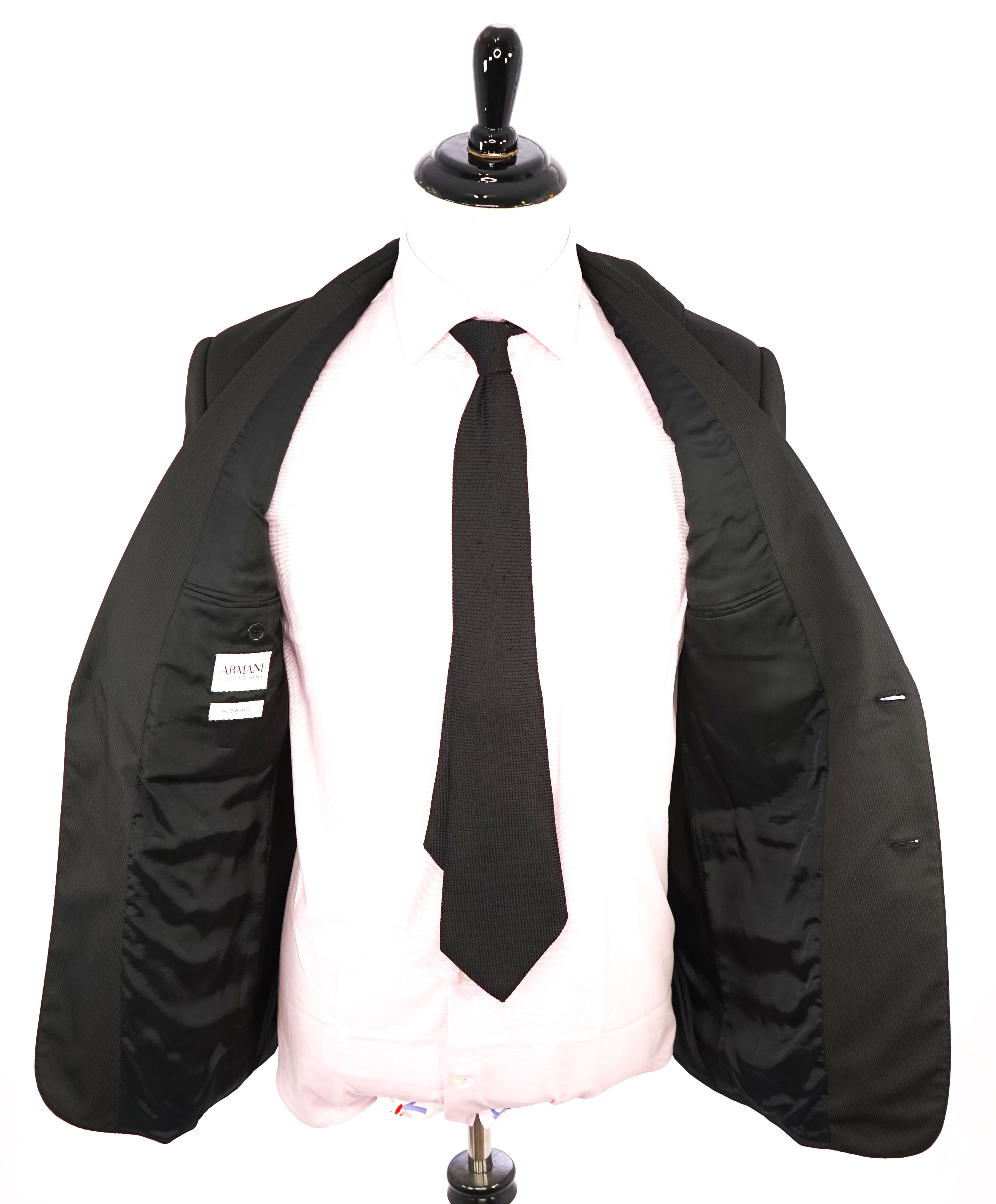 ARMANI COLLEZIONI - "Giorgio Line" Performance Blend Tonal Stripe Black Suit - 38R
